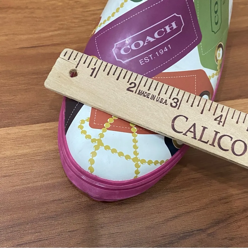 COACH F2460 Pammie Hang Tags Printed Colorful Fun Rain Boots Rubber Size 9B - Image 9