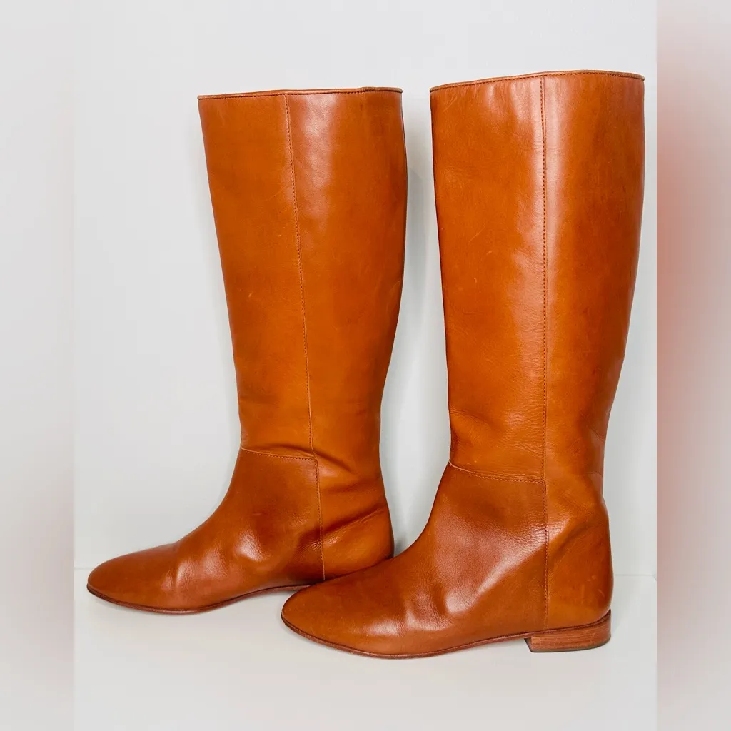 Loeffler Randall Tall Knee High Whiskey Brown Leather Heeled Riding Boots - Image 4