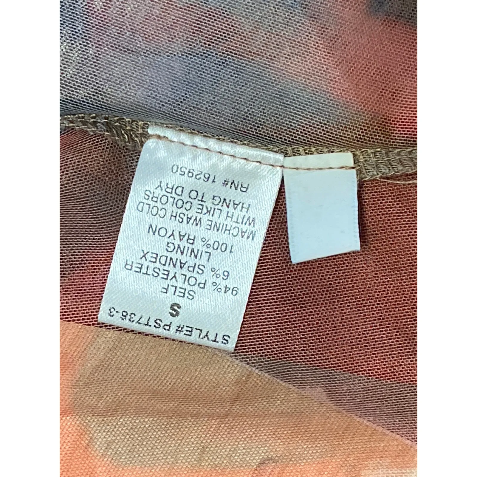 NEW Brooklyn Karma Multicolor Mesh Ruched Long Sleeve Button Sheer Blouse Top S - Image 5