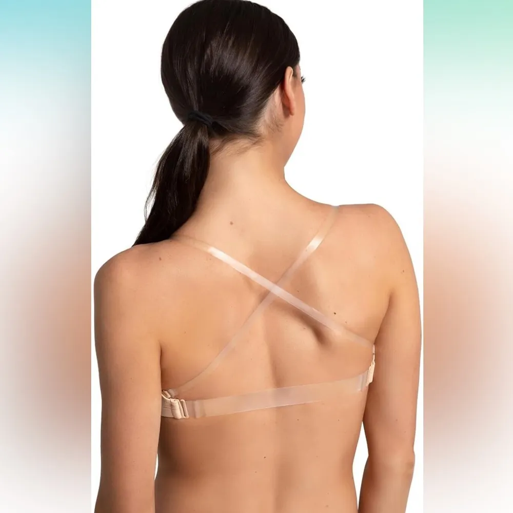 Capezio CAMI BRA WI BRA TEK Women's Cream Bralette NUDE clear Straps Dance - Image 2