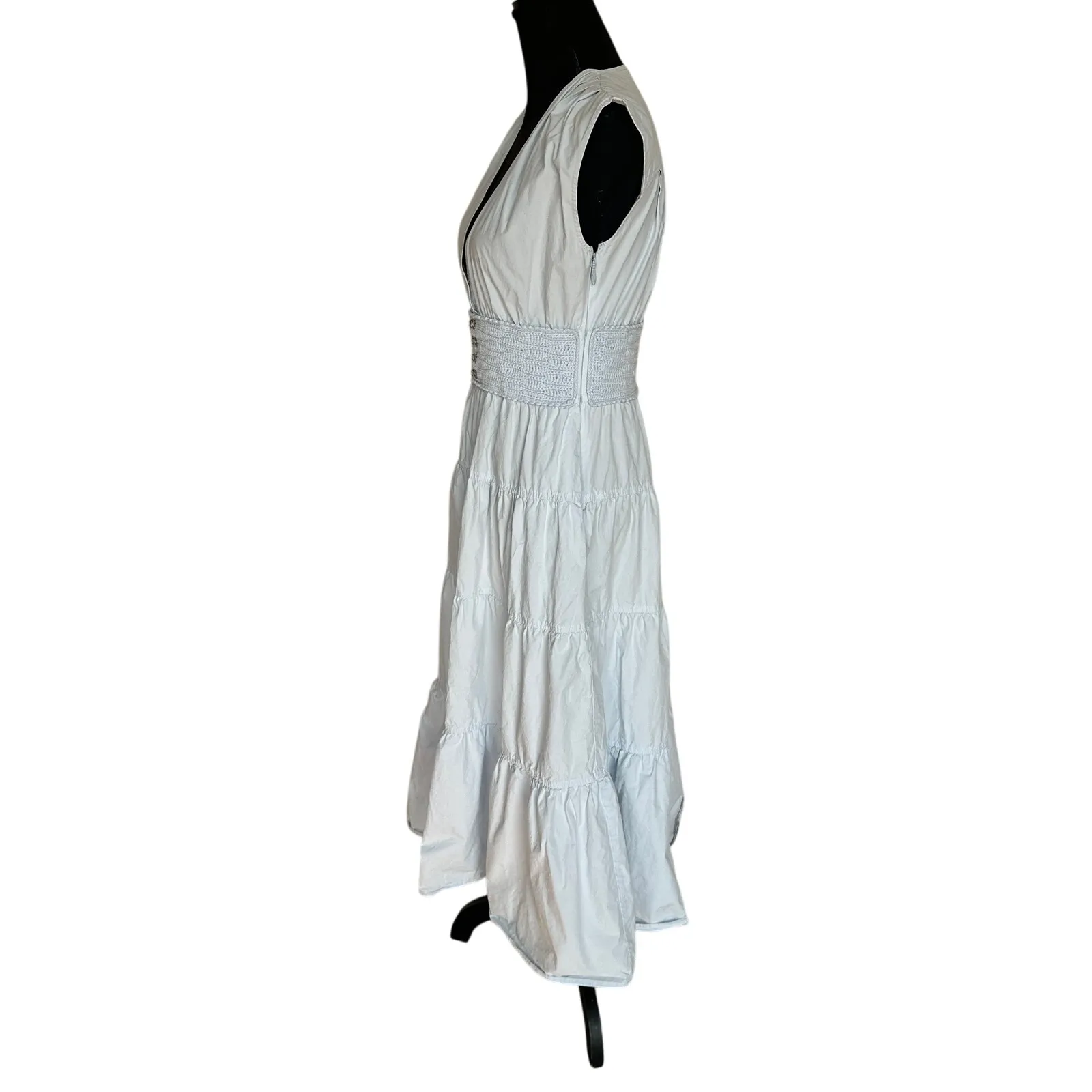Derek Lam Baby Blue Tiered Ruffle Midi Dress Size 4 Cotton Cottage Designer $385 - Image 8