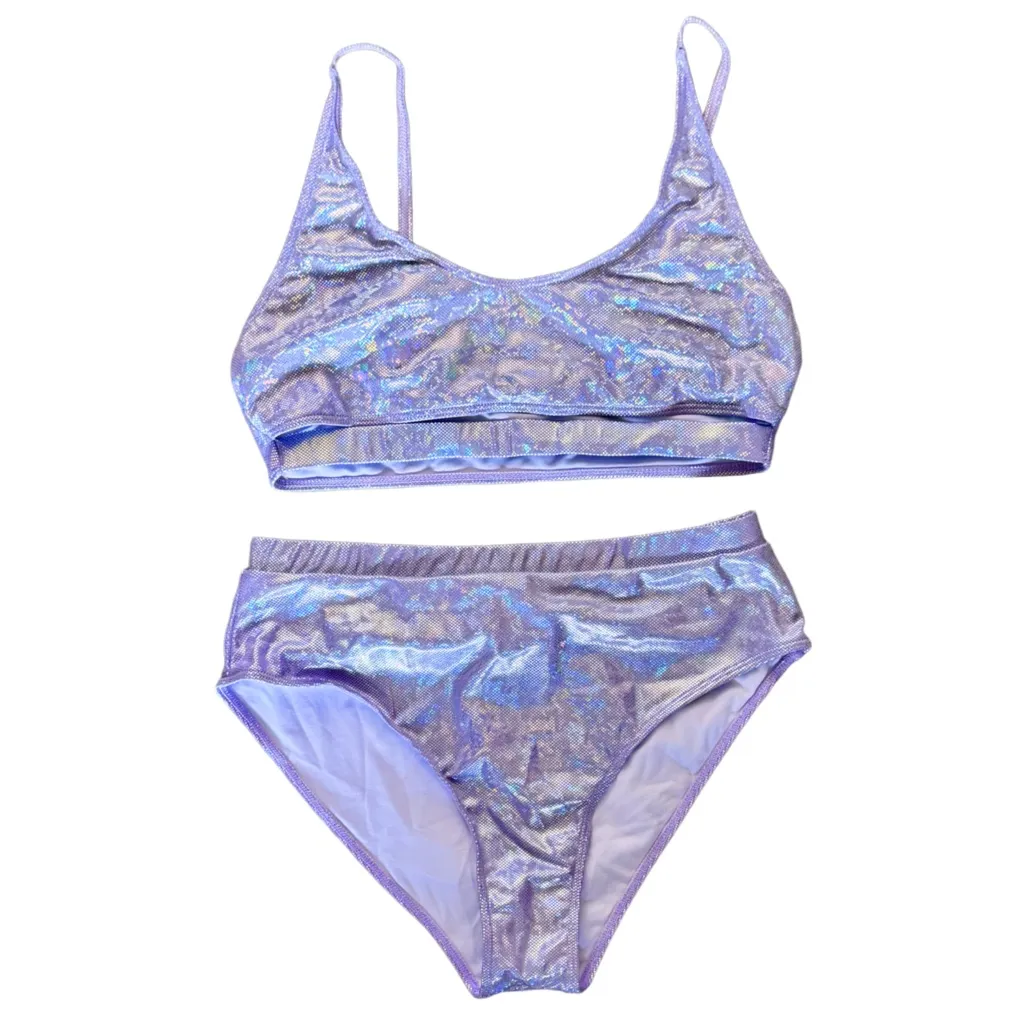 NWT Women’s Holographic Cutout High Waist Bikini Set – Lavender - Image 3