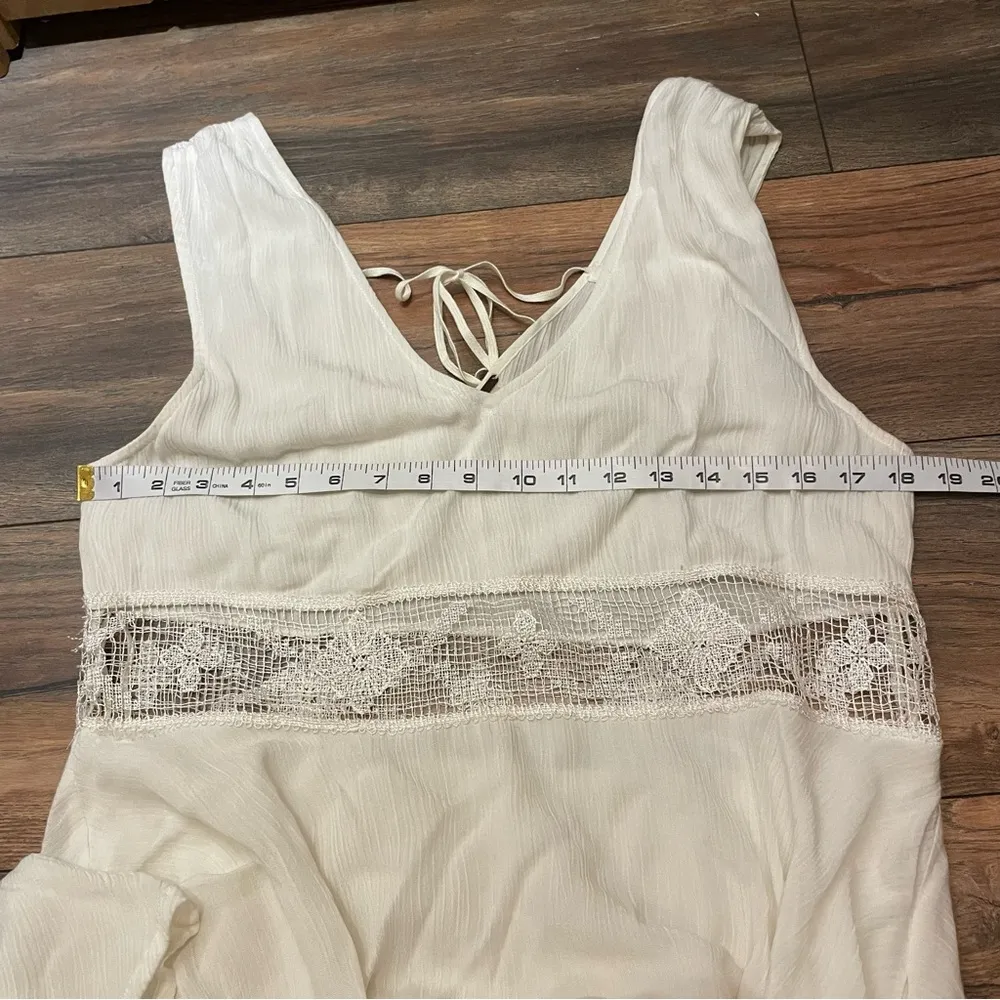 Free People Bohemian Beach Ivory Sheer Panel Swing Tank Slip Dress Medium - Image 7