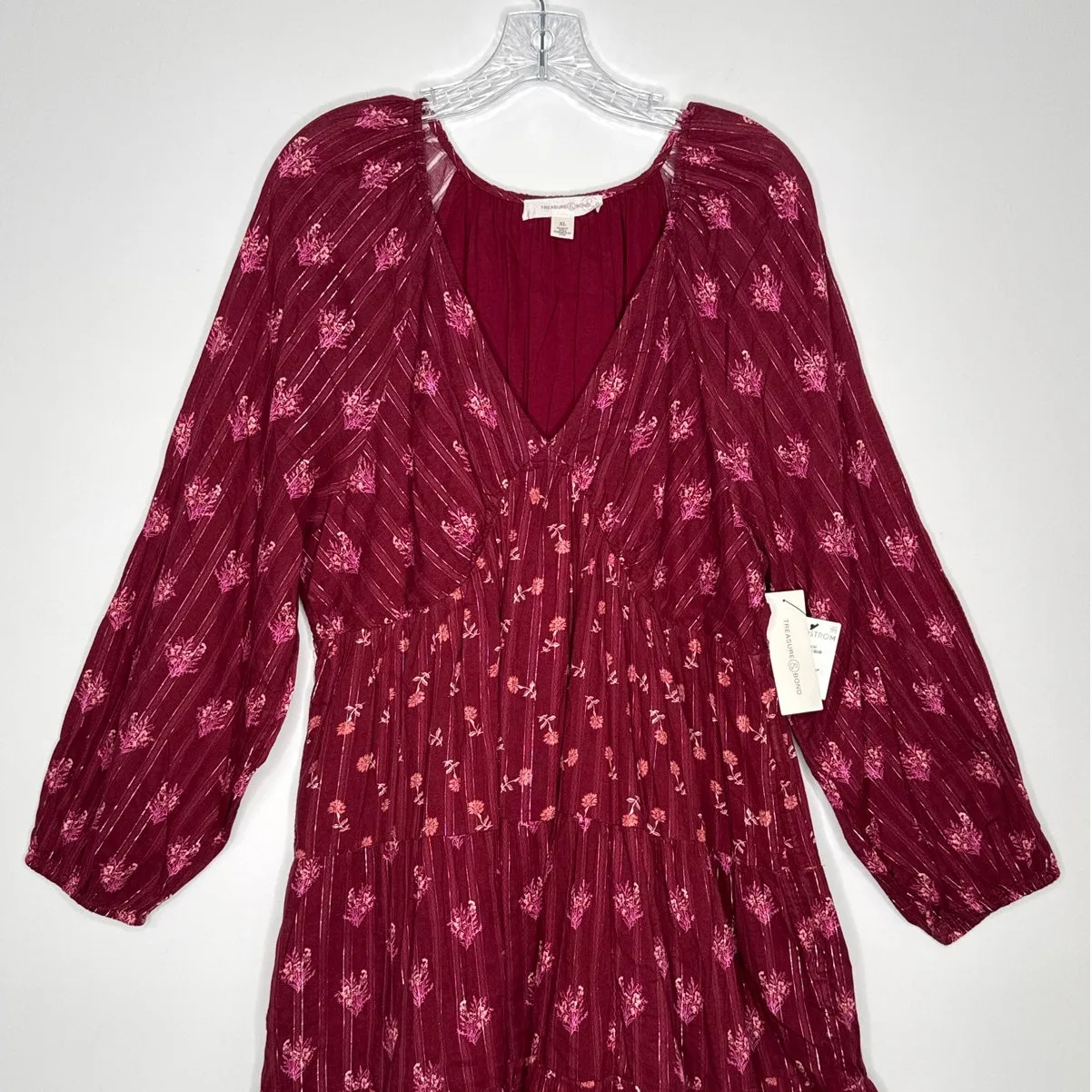 NWT Treasure and Bond Floral Print Jacquard Long Sleeve tiered Minidress XL - Image 12