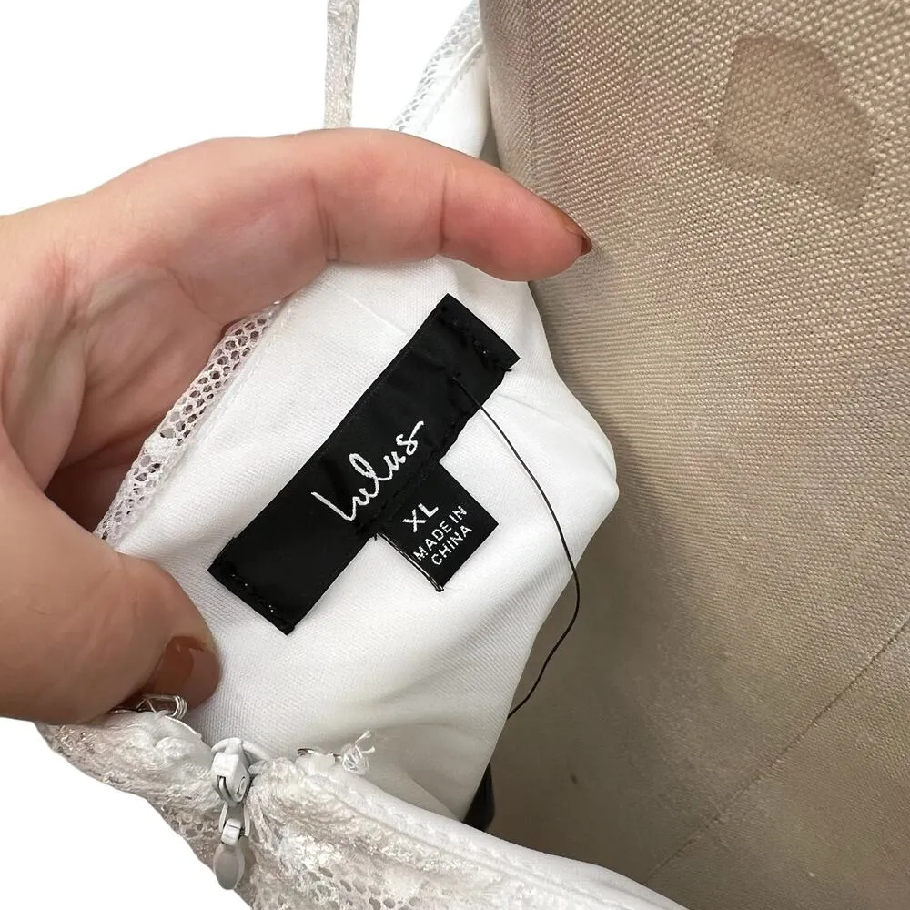 Lulus Charismatic Sweetie White Lace Ruched Tie-Strap Midi‎ Dress Size XL - Image 12