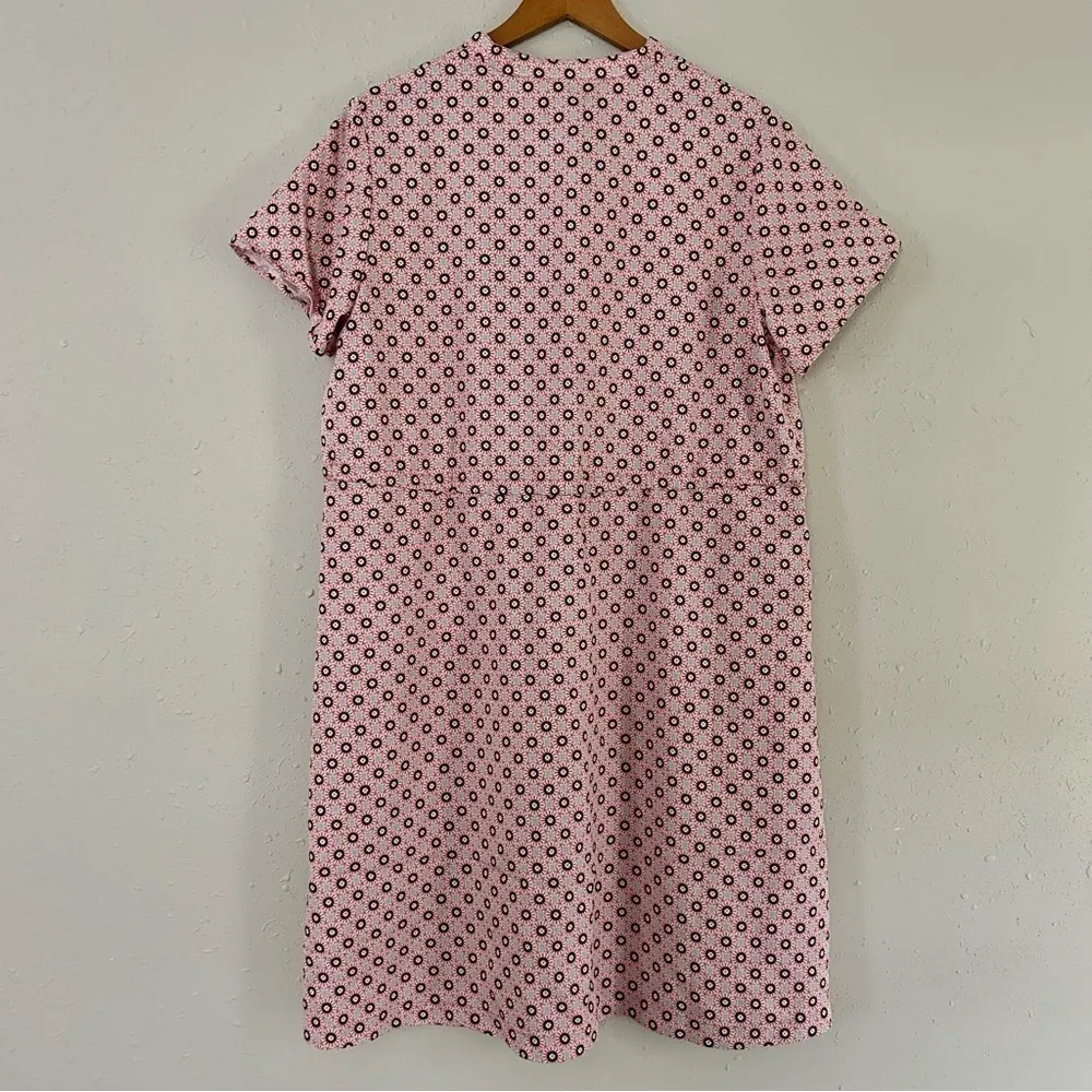 Lands' End Pink Wood Lily Medallion Tile Short Sleeve Button Front Mini Dress L - Image 5