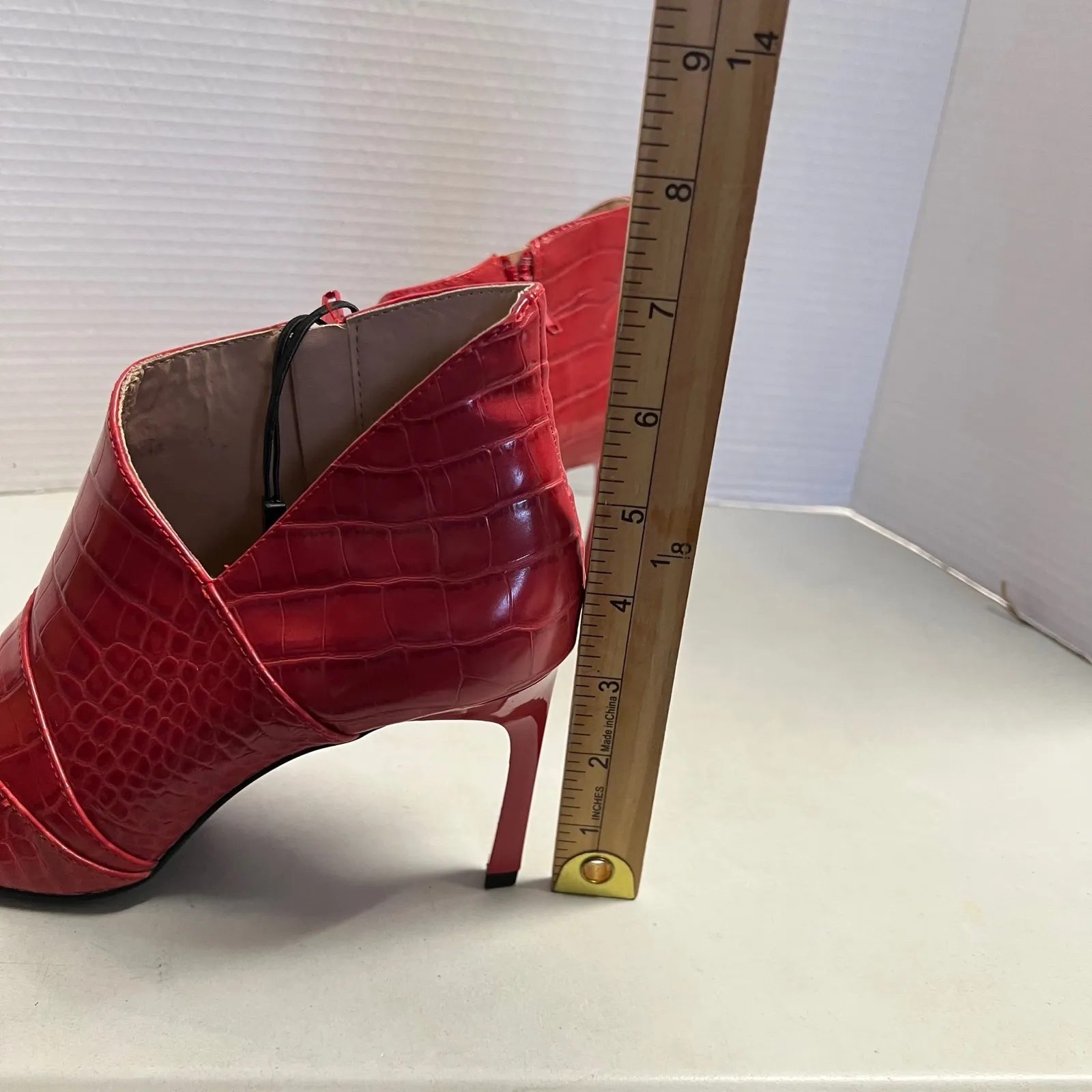 ZARA Trafaluc Red Croc Embossed Point Toe Stiletto Heel Ankle Boots 38 US 7.5 - Image 9