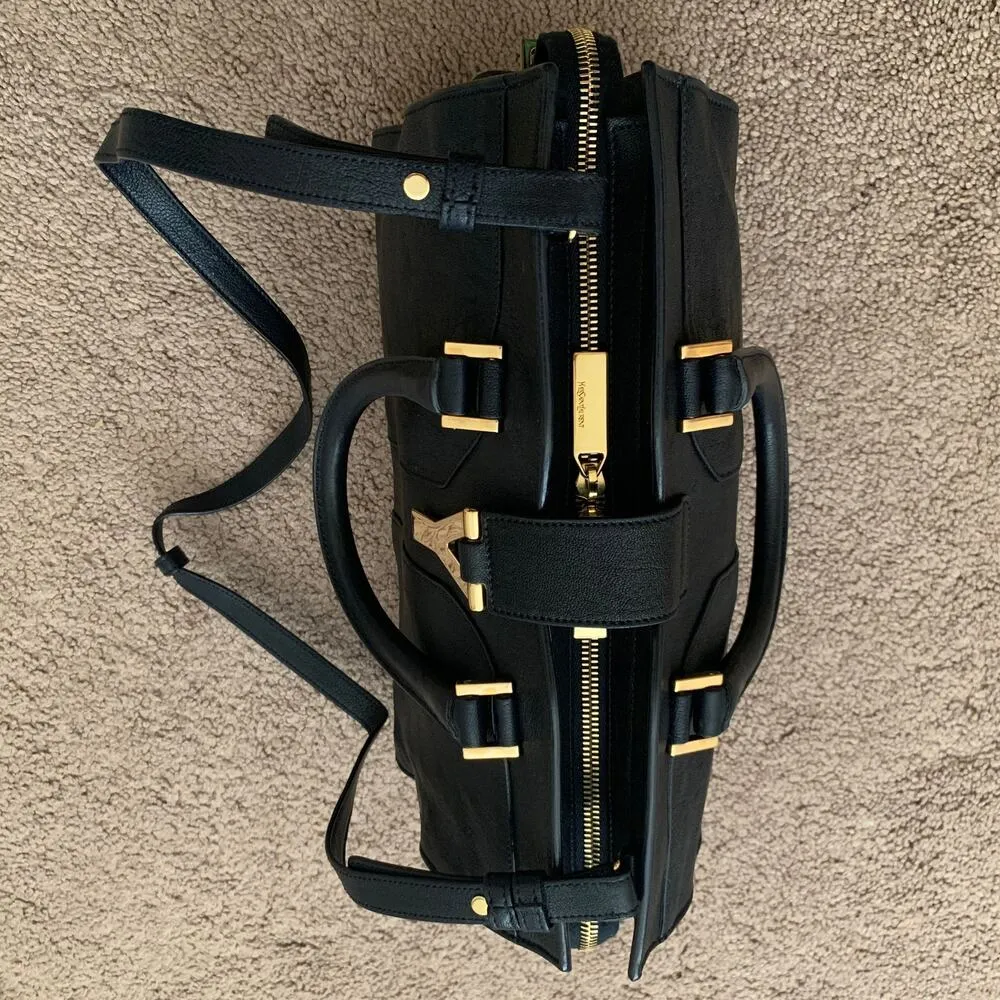 Y1009 YSL dark blue cabas leather bag with strap removable - Image 4