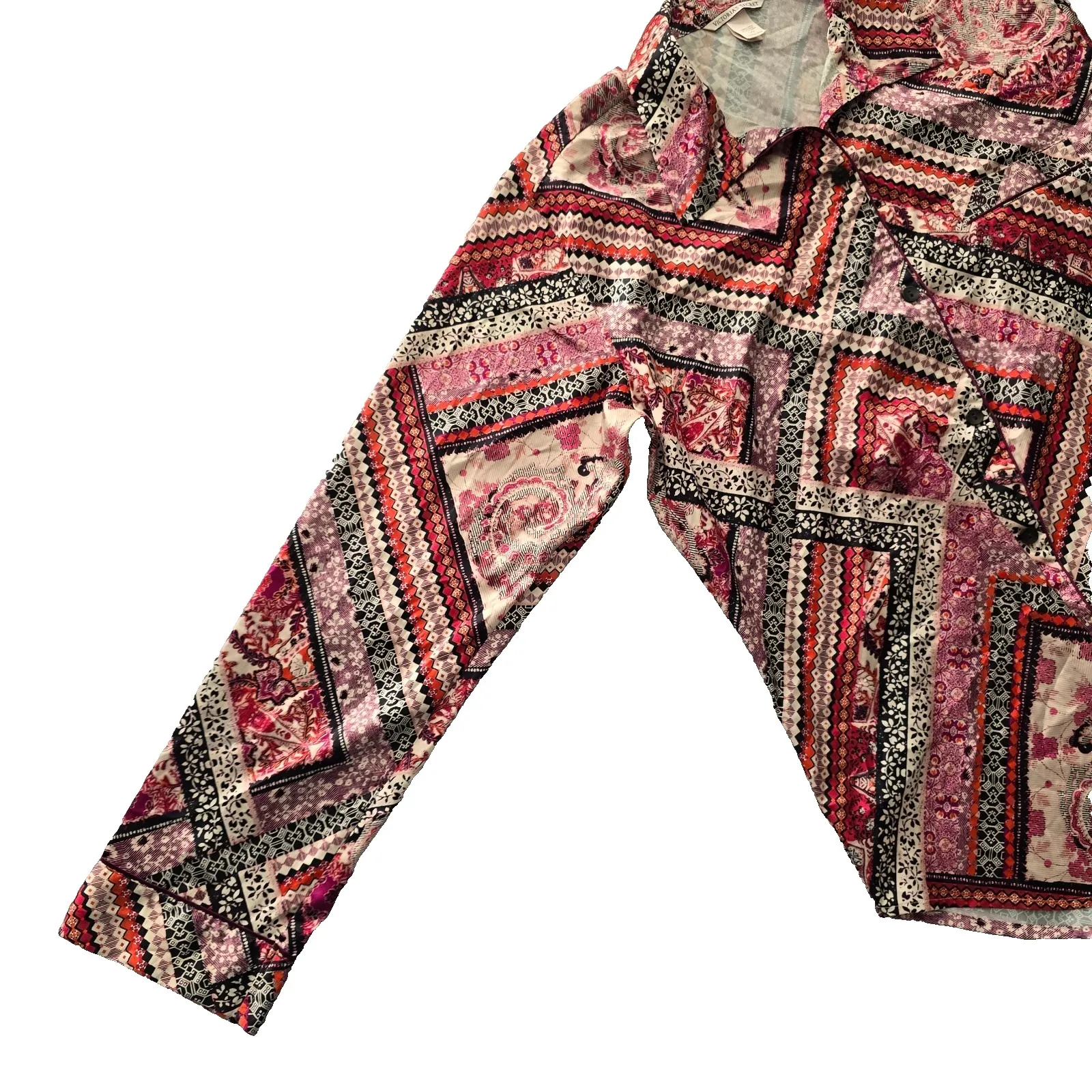 Y2K Vintage Floral Paisley Retro 90s Romantic Pajama Silky Night Shirt Top Large - Image 7