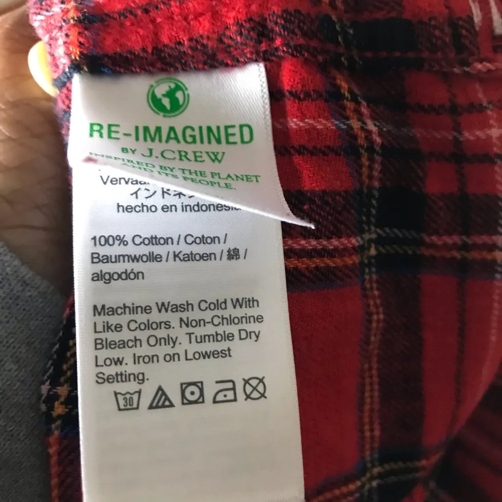 J Crew Red/Orange Flannel Plaid Button-Up Shirt - Image 7