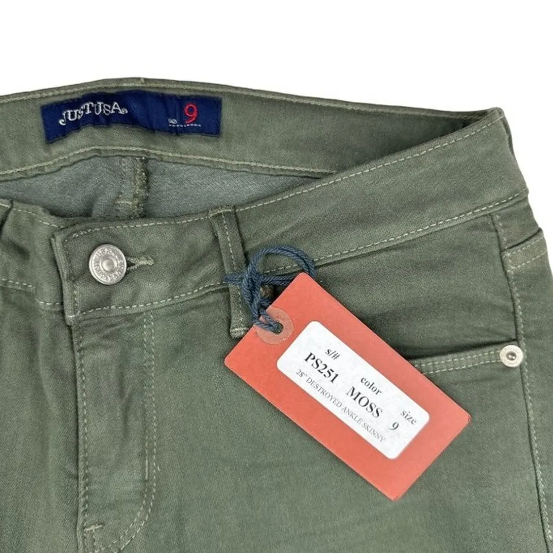 Just USA - Destroyed Ankle Length Skinny Jeans in Moss Green - Image 3