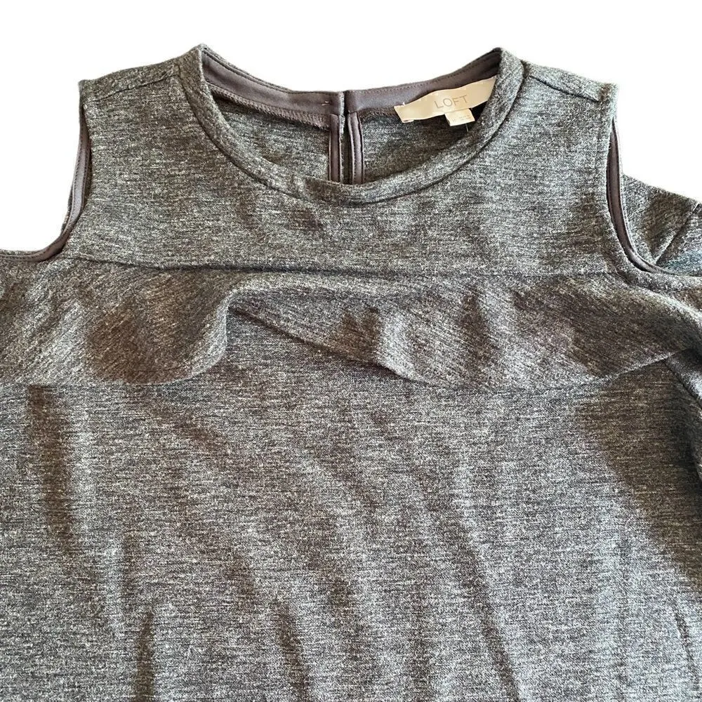 Loft NEW gray cold shoulder ruffle long sleeve tunic dress medium - Image 2