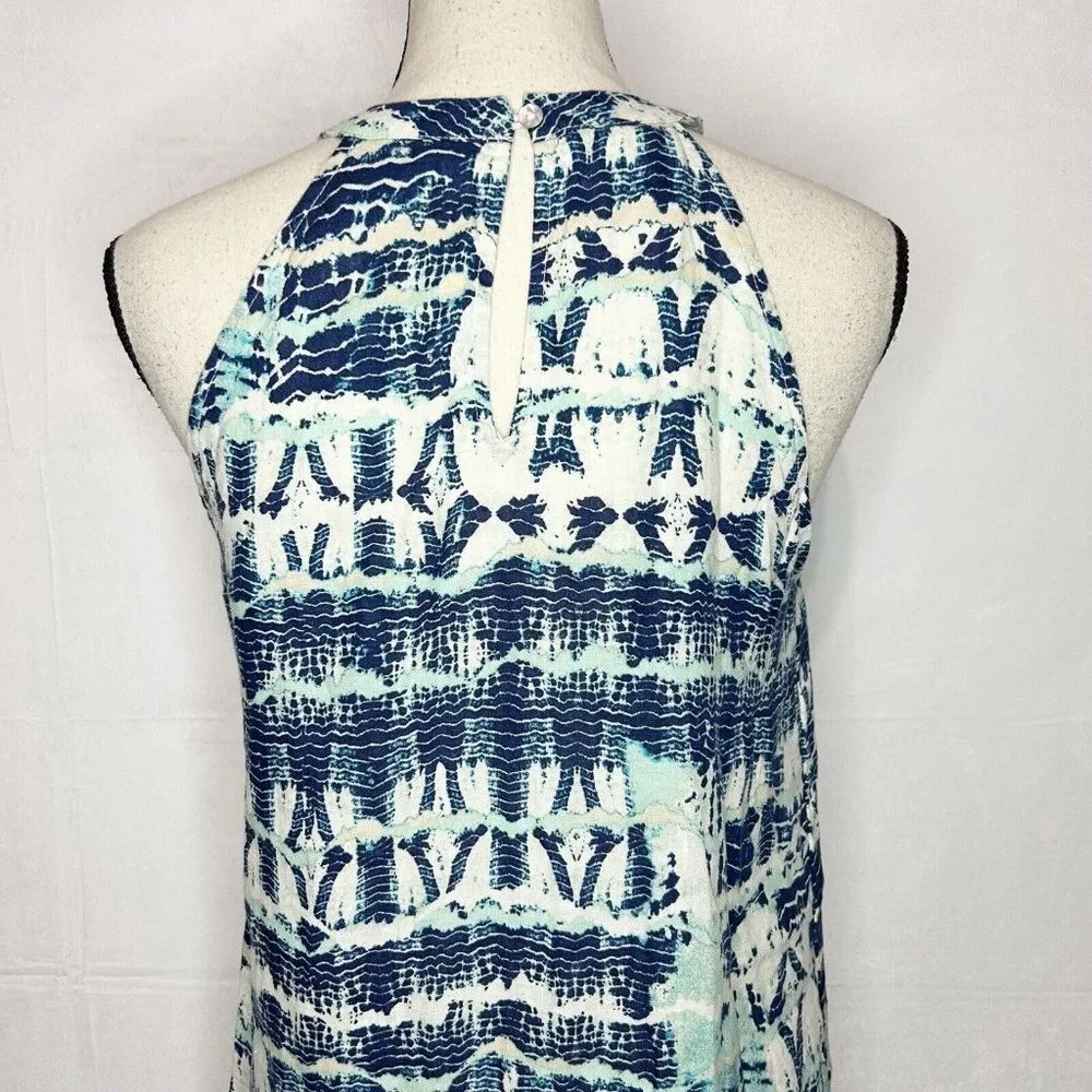 Nicole Miller 100% Linen Halter Sleeveless Tie-Dye Blue Aqua Short XS Dress - Image 8