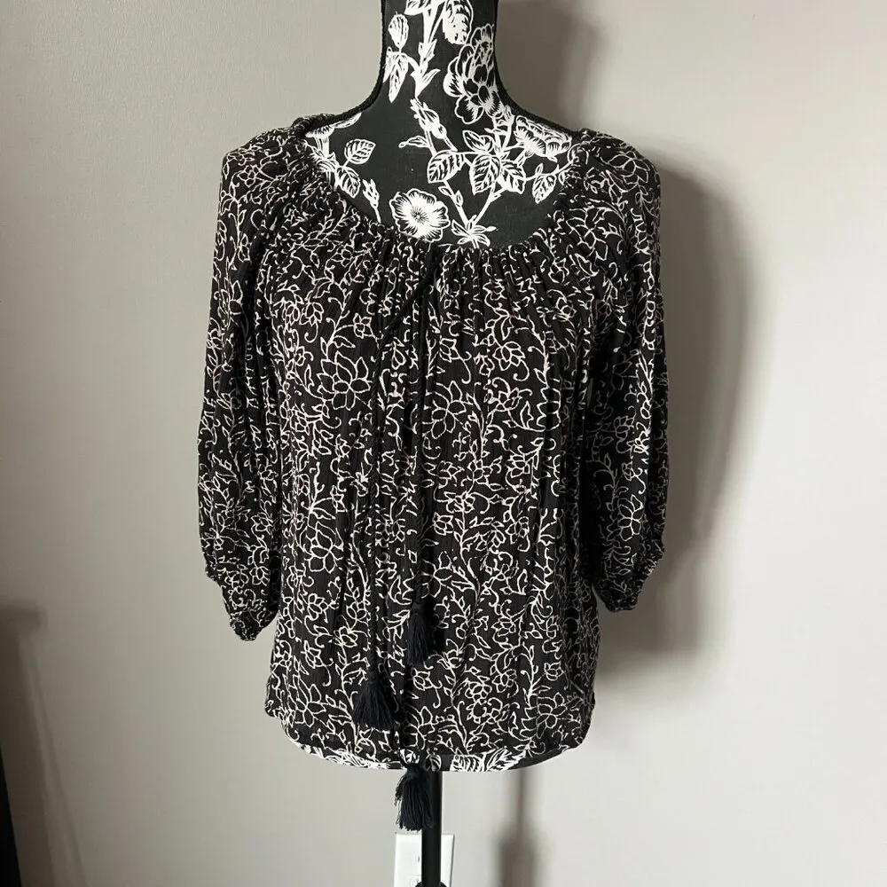 DENIM & SUPPLY RALPH LAUREN open shoulders tassels boho blouse top oversized XS - Image 4