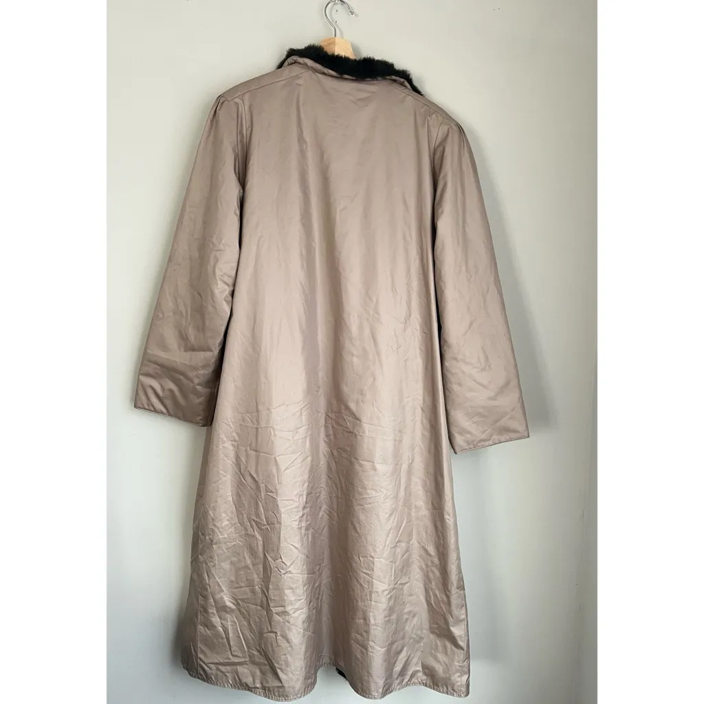 Vintage 1970s Claude Havrey Paris Fur Lined Trench Coat Size XL Tan - Image 2