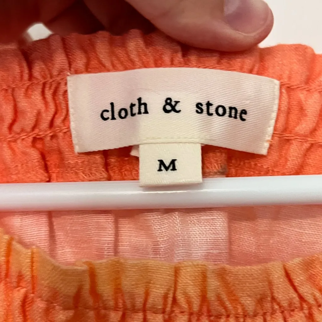 Cloth & Stone 100% linen smocked neckline orange striped blouse size medium - Image 8