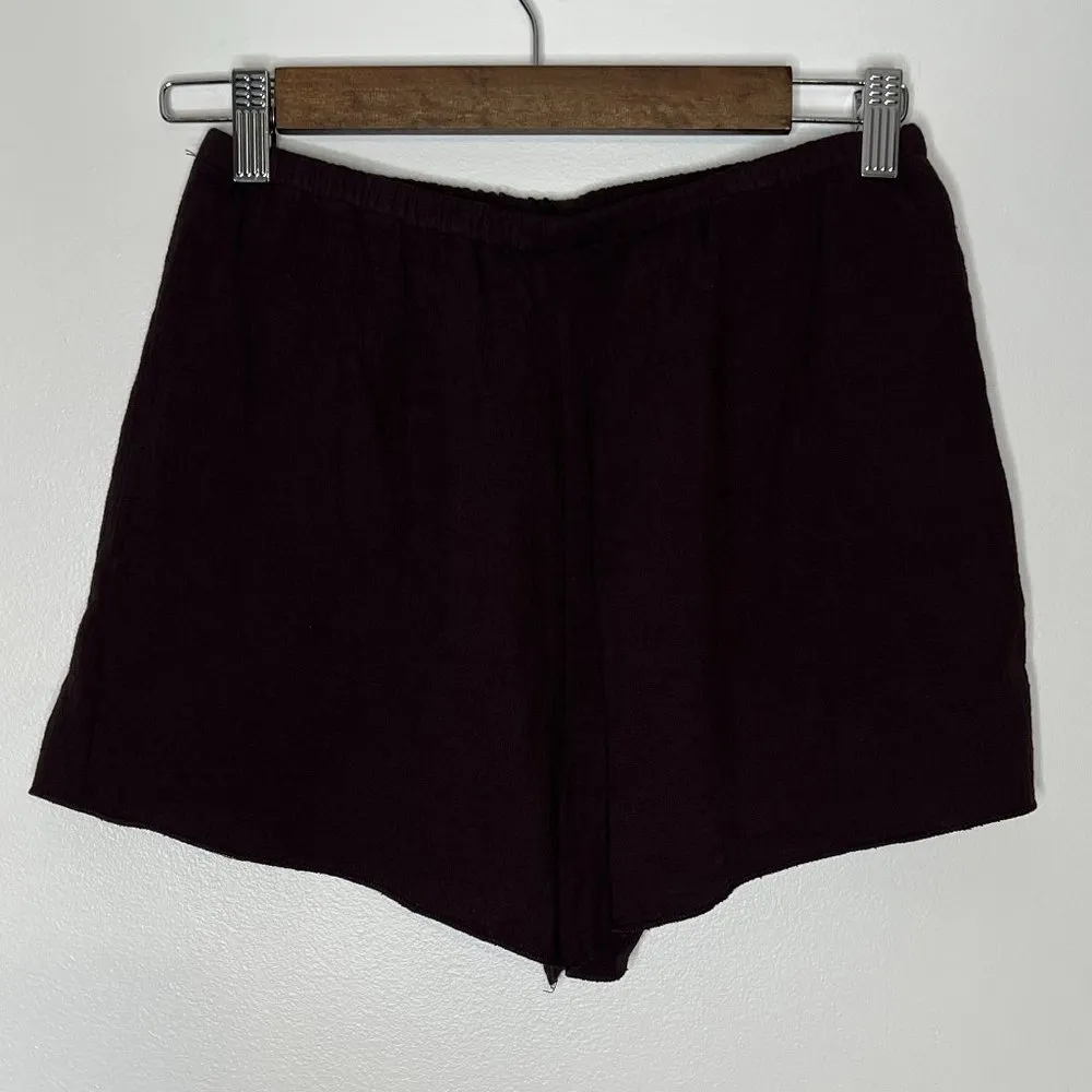 NWT Zara Brown Button Detail Cotton Linen Blend Comfy Lightweight Sleep Shorts - Image 2