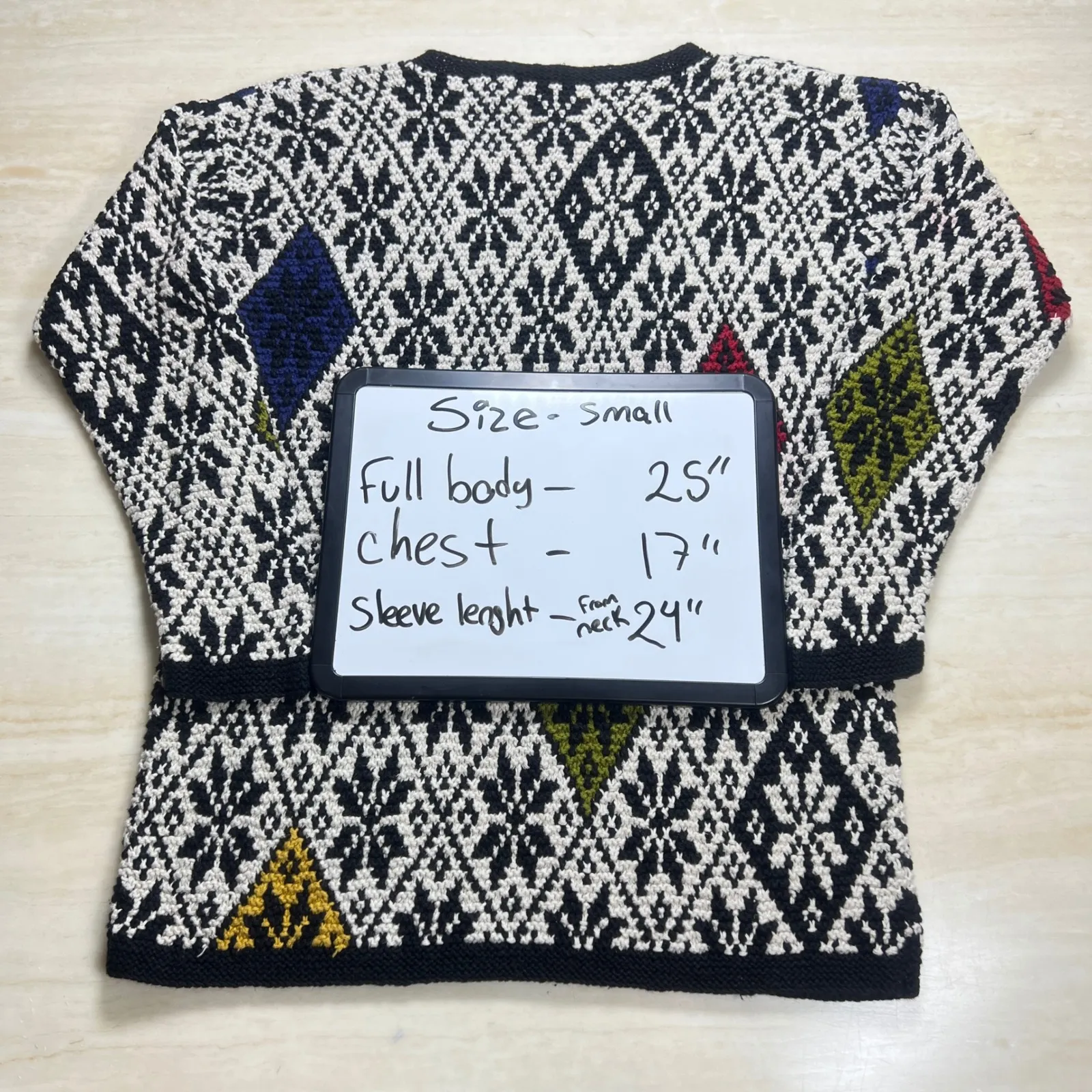 Jones New York Sport Petite Hand Knit Sweater Colorful Diamond Pattern Small - Image 7