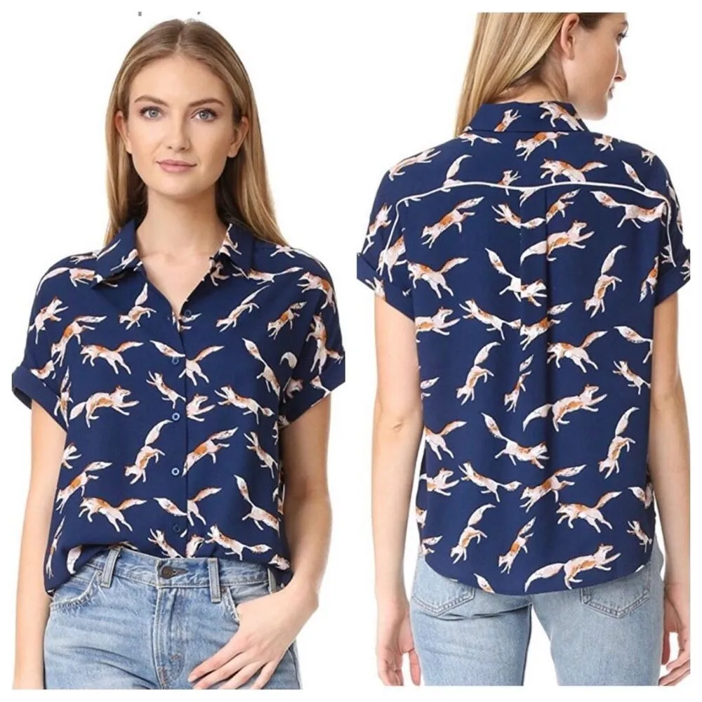 Cooper & Ella Alice Button Front Blouse Fox Print Size Large - Image 2