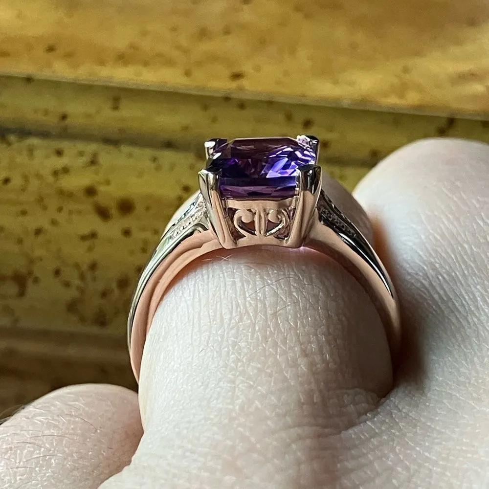 Moroccan Amethyst Sterling Silver Rose Gold Vermeil Ring Size 6 Purple - Image 2