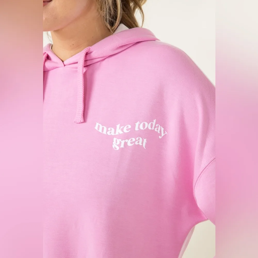 NWT Simply Southern Color Block Make Today Great Cropped Hoodie Pink Size Large - Image 3