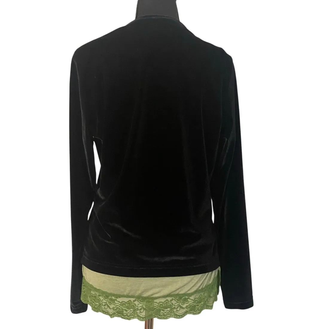 Y2K Black Velvet Hook Front Cardigan Top Juniors 11/13 Goth Alt Dark Romanti - Image 3