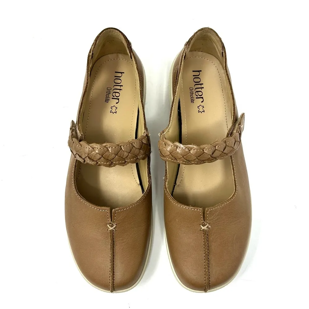 HOTTER Ortholite leather Mary Jane shoes, made in England, size US9.5, UK7.5 Tan - Image 6