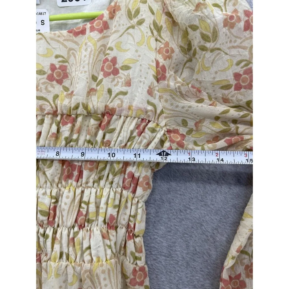 A Pea in the Pod Women's Blouse Smocked Floral Yellow Small Cotton Silk - Image 9