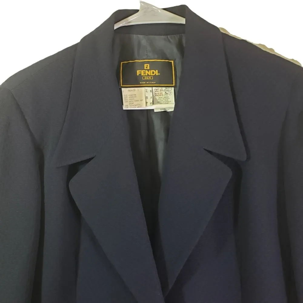 FENDI 365 Size 10 Navy Solid Button Front, Textured Jacket EUC - Image 2
