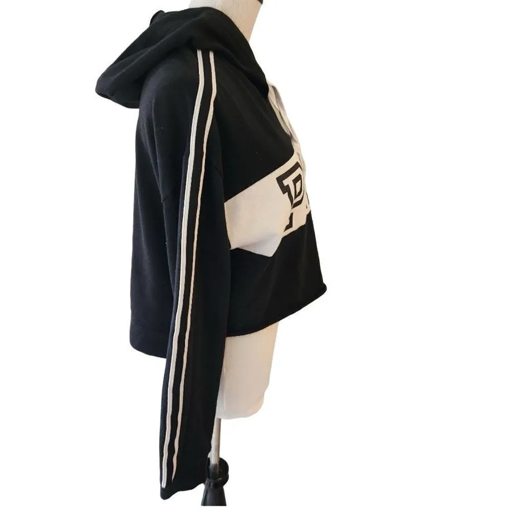 PINK Victoria's‎ Secret Cropped Poll Over Hoodie Black White Medium - Image 3