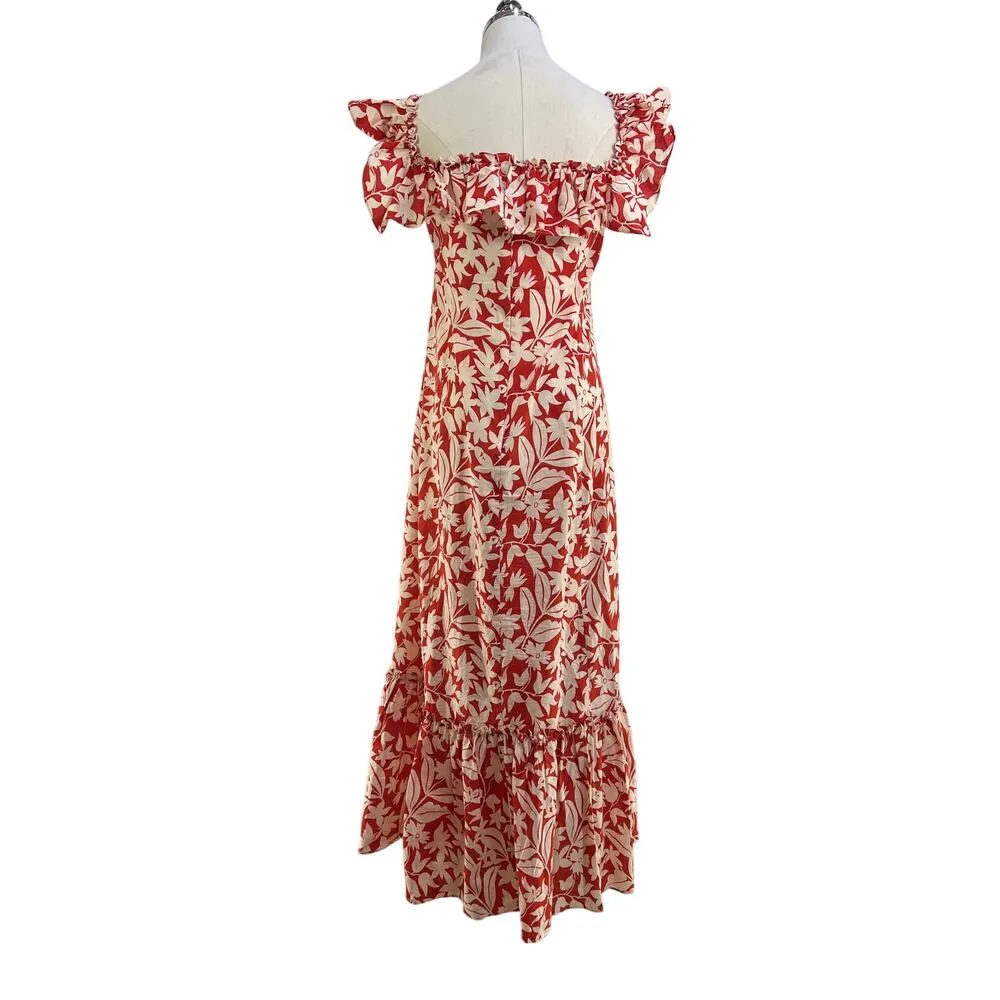 Rixo London June Ruffled Floral Cotton Midi Dress Red Size XL - Image 11