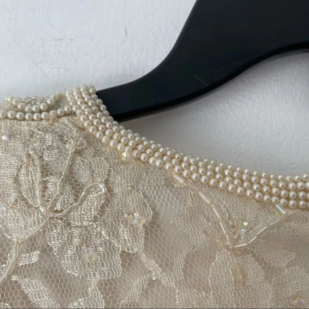 Brilliante By J.A. Vintage Pearl sequin Ivory Cream Lace Party Dress Large - Image 11