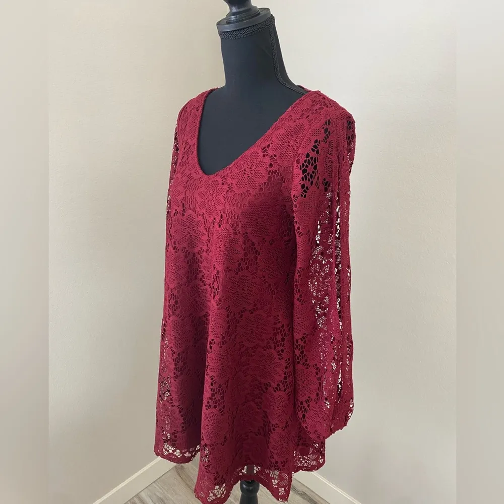 Jodi Kristopher Size Small Maroon Lace long Sleeve Romper - Image 8