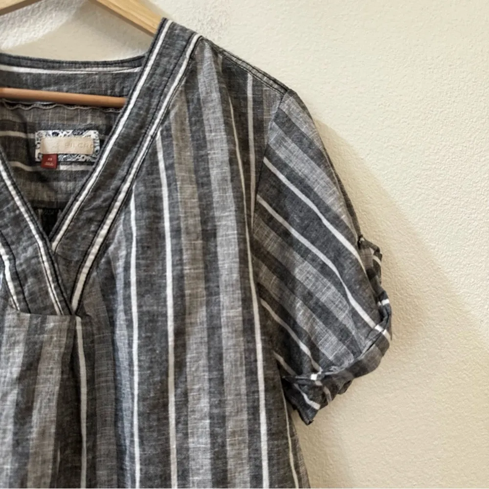Anthropologie Pilcro Women's Linen Henley Surf Striped Shirt Size XS Gray - Image 7