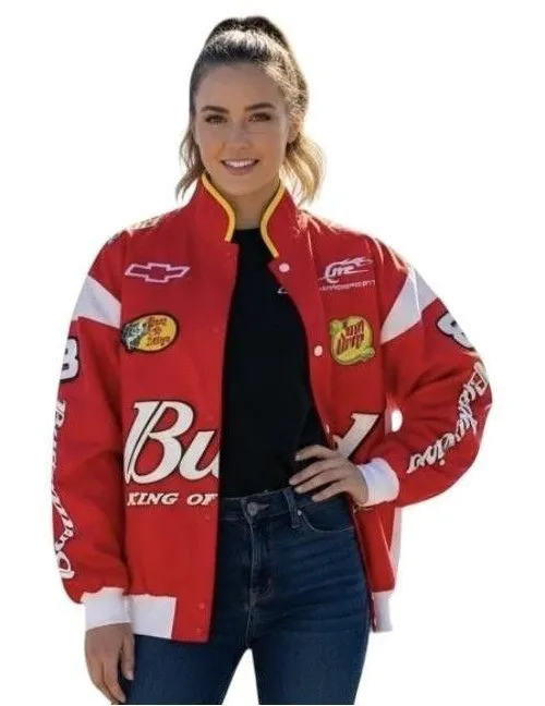NASCAR Motorsports Jacket Womens Med Red Racing Budweiser King Of Beers Spports - Image 1