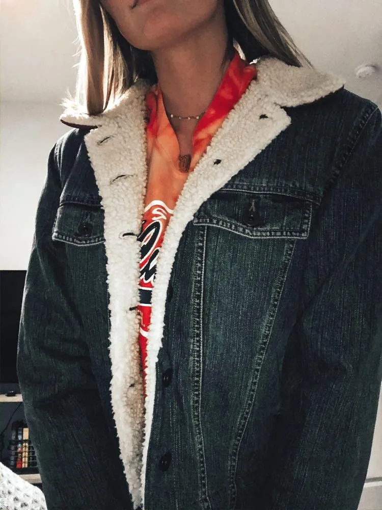 L.L.Bean Vintage Sherpa Lines Denim Jacket - Image 2