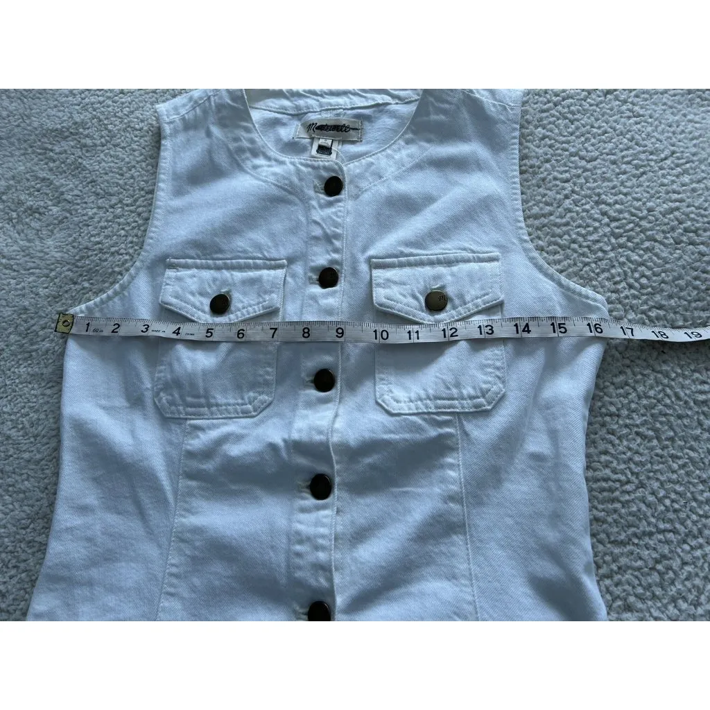 Madewell Denim High Crewneck Vest in Tile White Size 0 #NU424 - Image 14