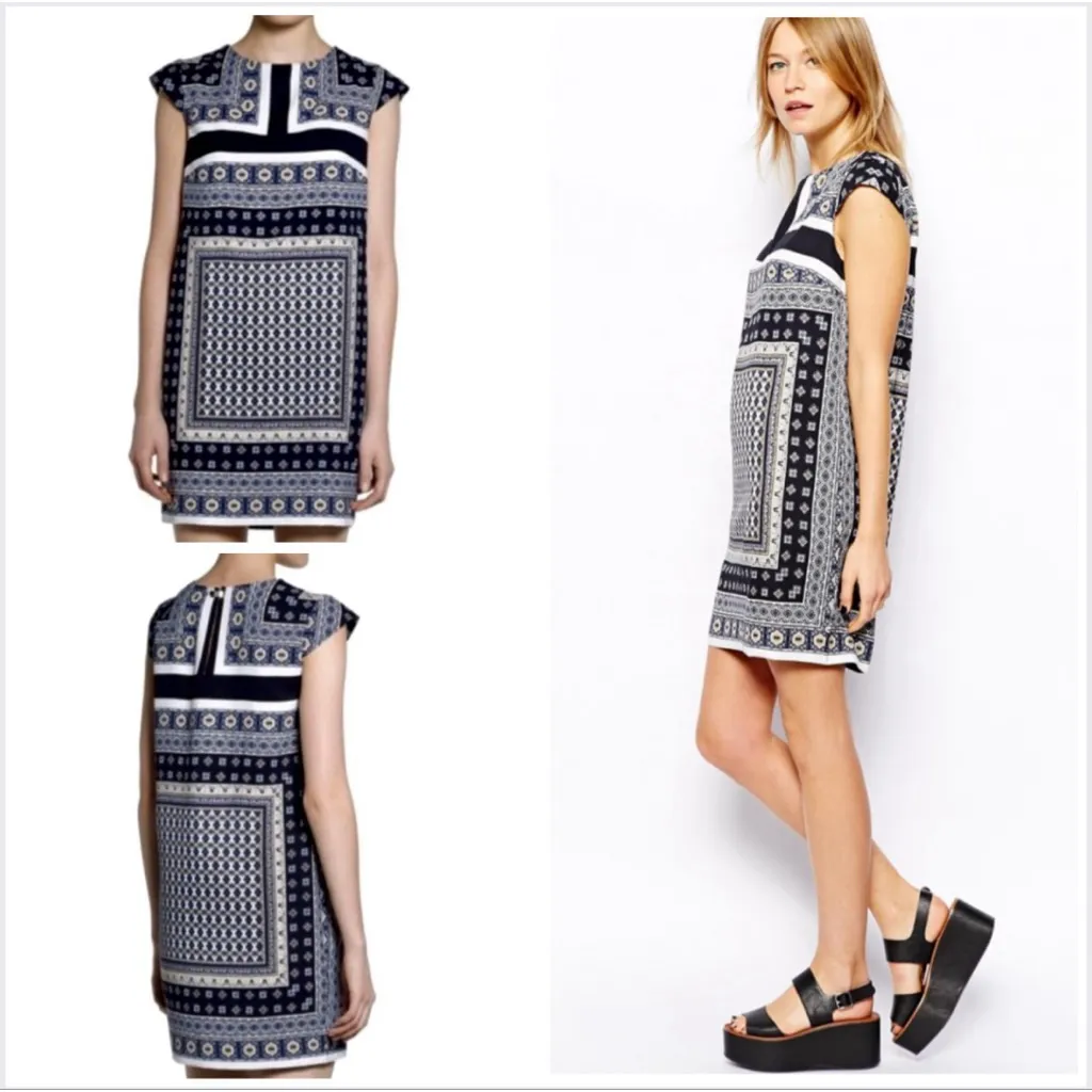 Mango MNG Navy White Patterned Mini Dress S - Image 2