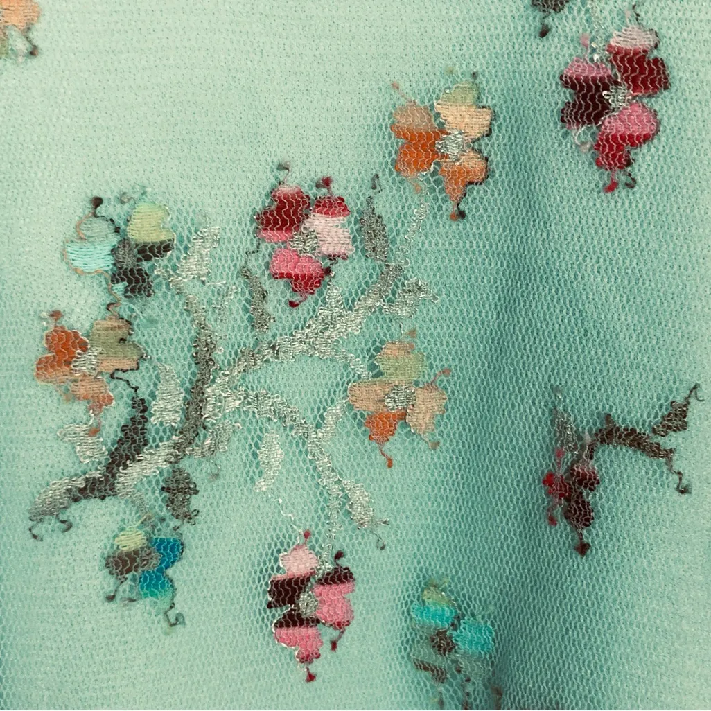 Vintage Y2K Arden B sea foam blue green floral embroidered mesh overlay cami. S - Image 3