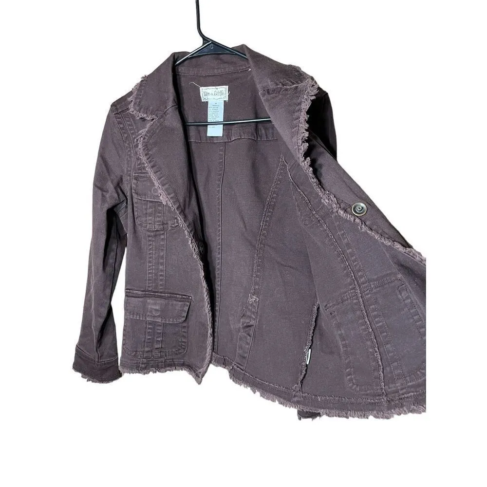 Vintage Live A Little Y2K Brown Raw Hem Frayed Blazer Jacket Size M - Image 5