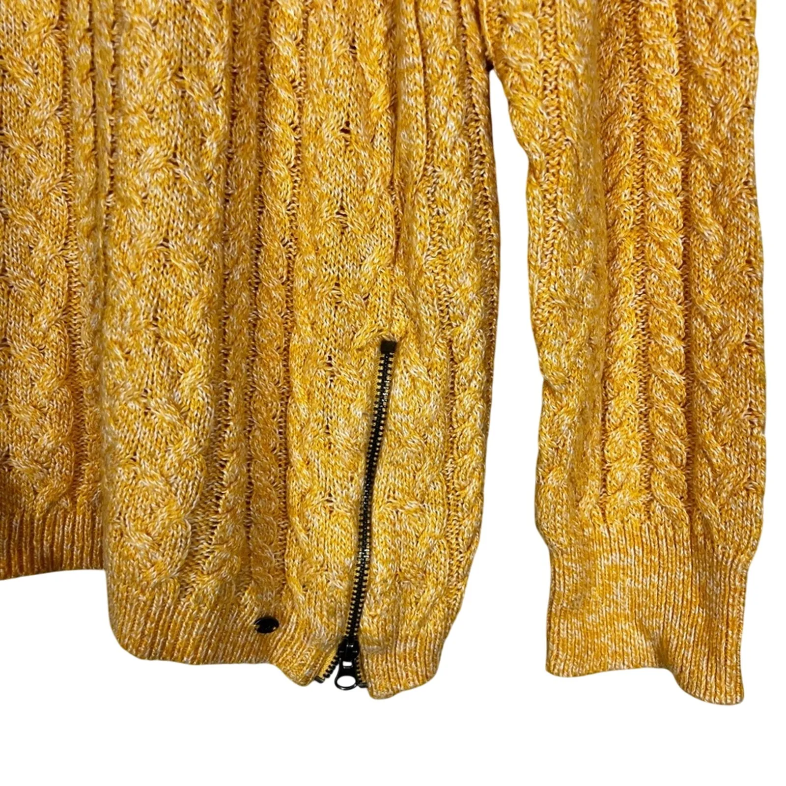 American Eagle Sweater Womens XL Yellow Cable Knit Pullover Side Zip Preppy Cozy - Image 3