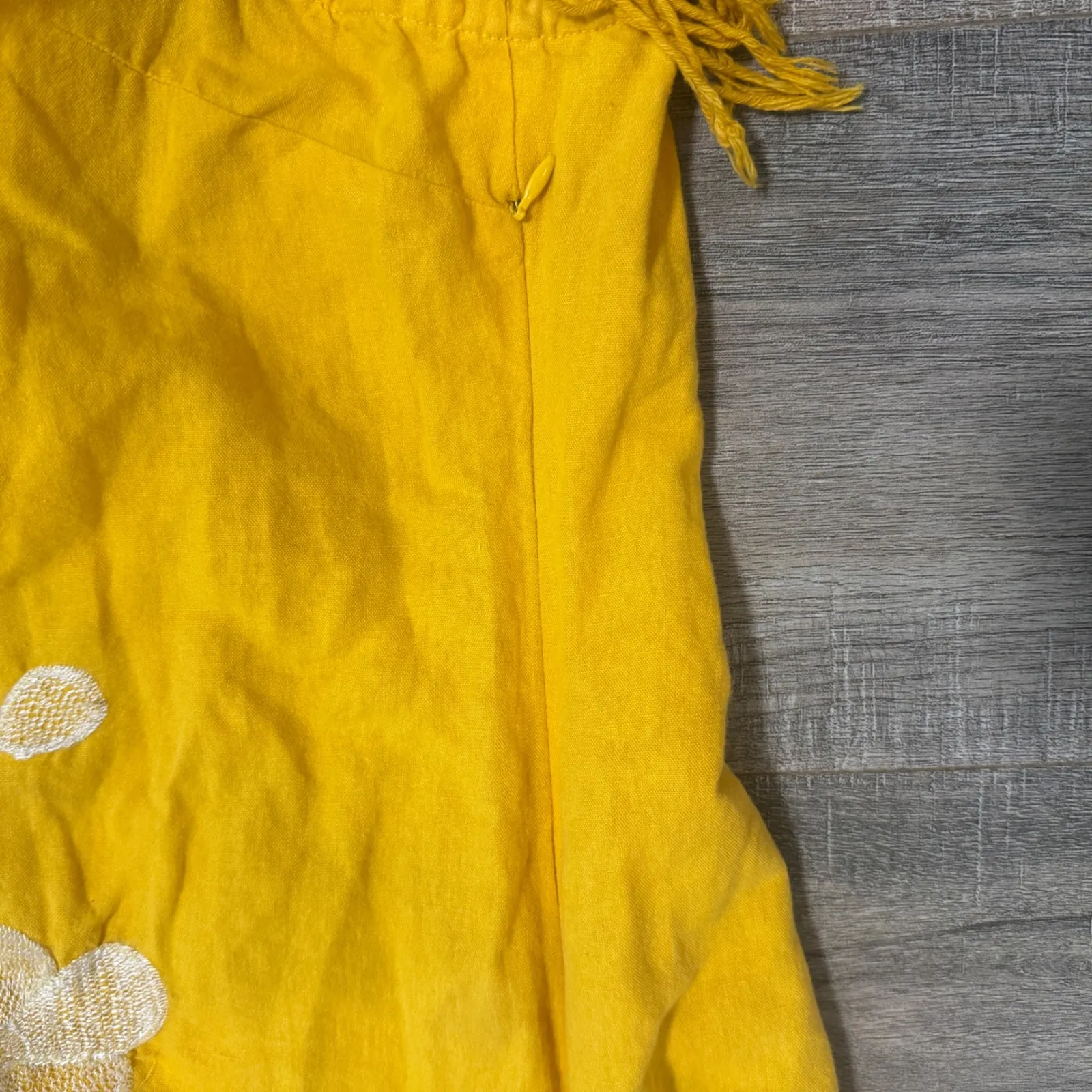 Free People Crochet Fringe Dress‎ Yellow Embroidered Floral Cotton Blend size 12 - Image 7