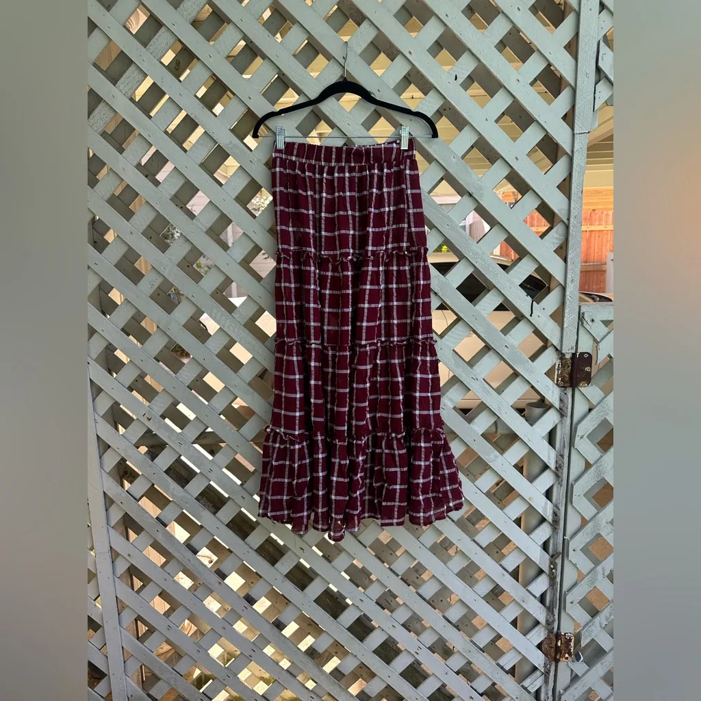 Free people Urban Renewal Remnants Check Tiered Maxi Skirt - Image 5