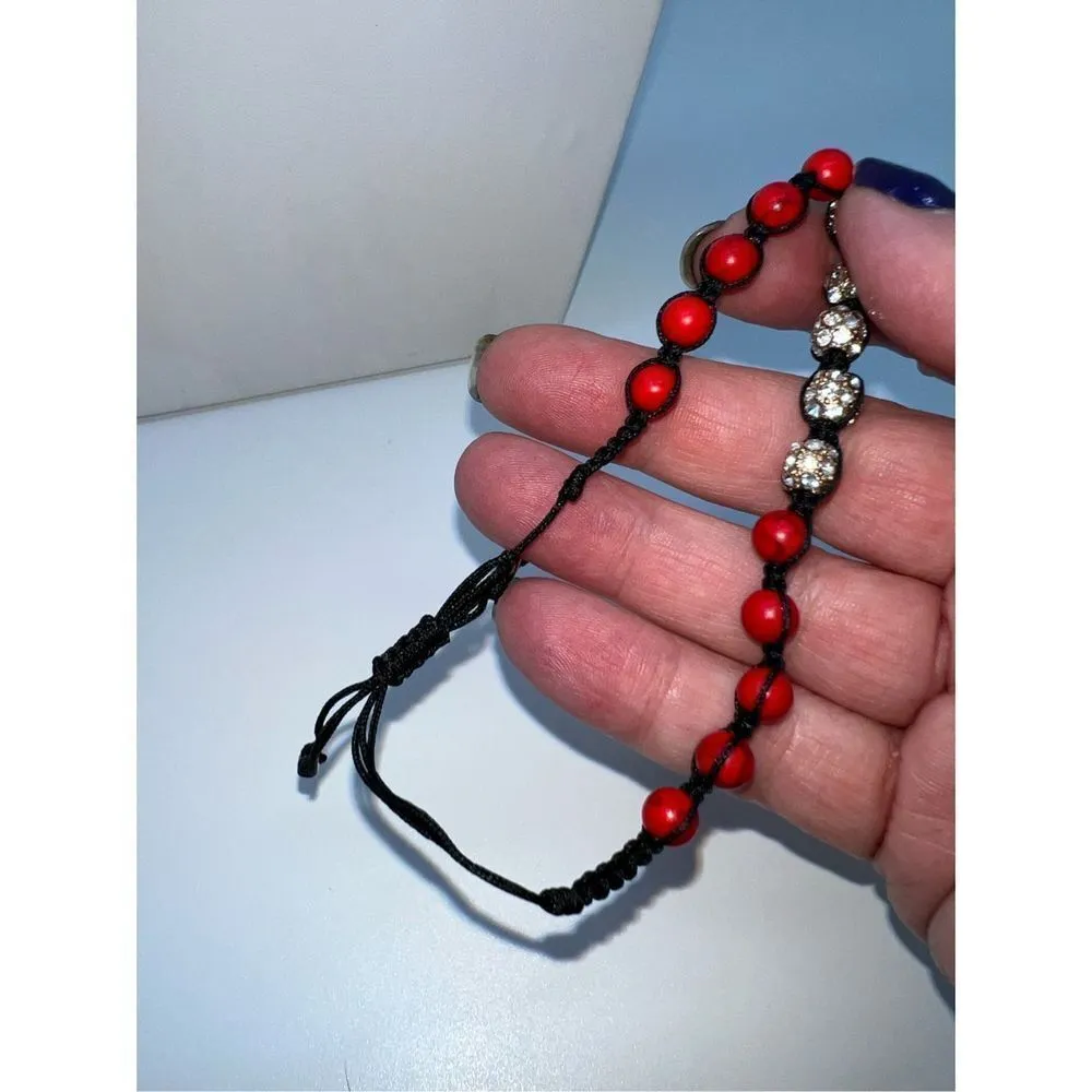 Boho Red Stone and Crystal Bead Pull Bracelet - Image 6