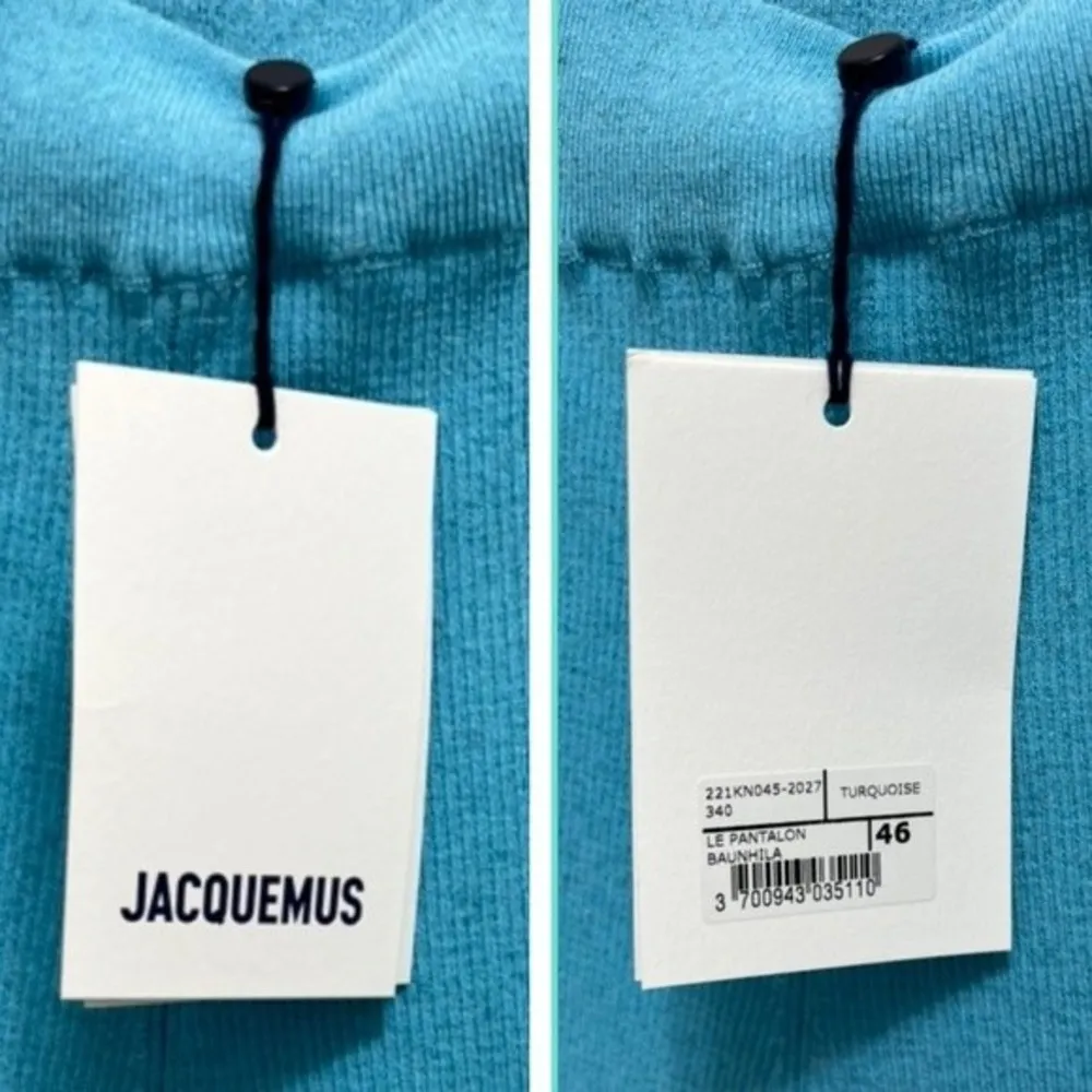 NWT Jacquemus Le Pantalon Baunhila Ribbed Linen Blend Pants Turquoise EU 46 - Image 4