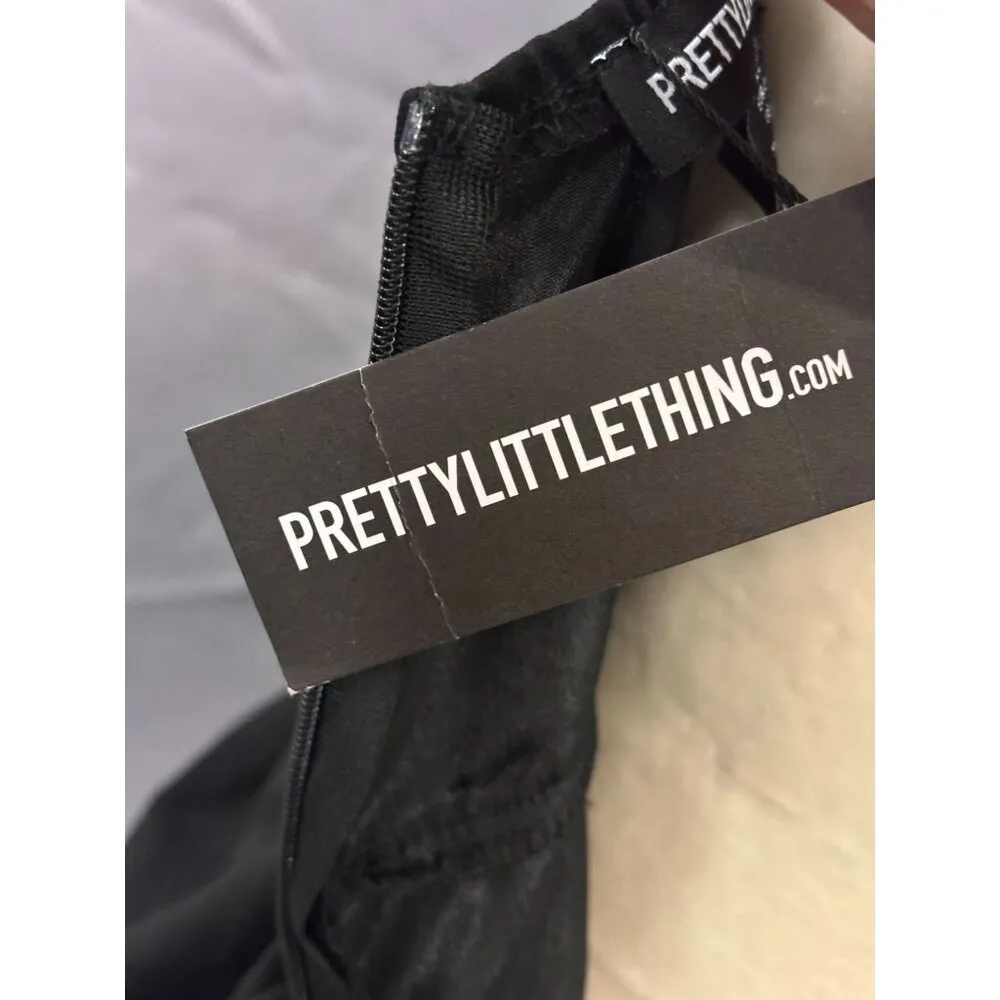 PrettyLittleThing Dress Black Pleated Draped Midi US 2 - Image 6