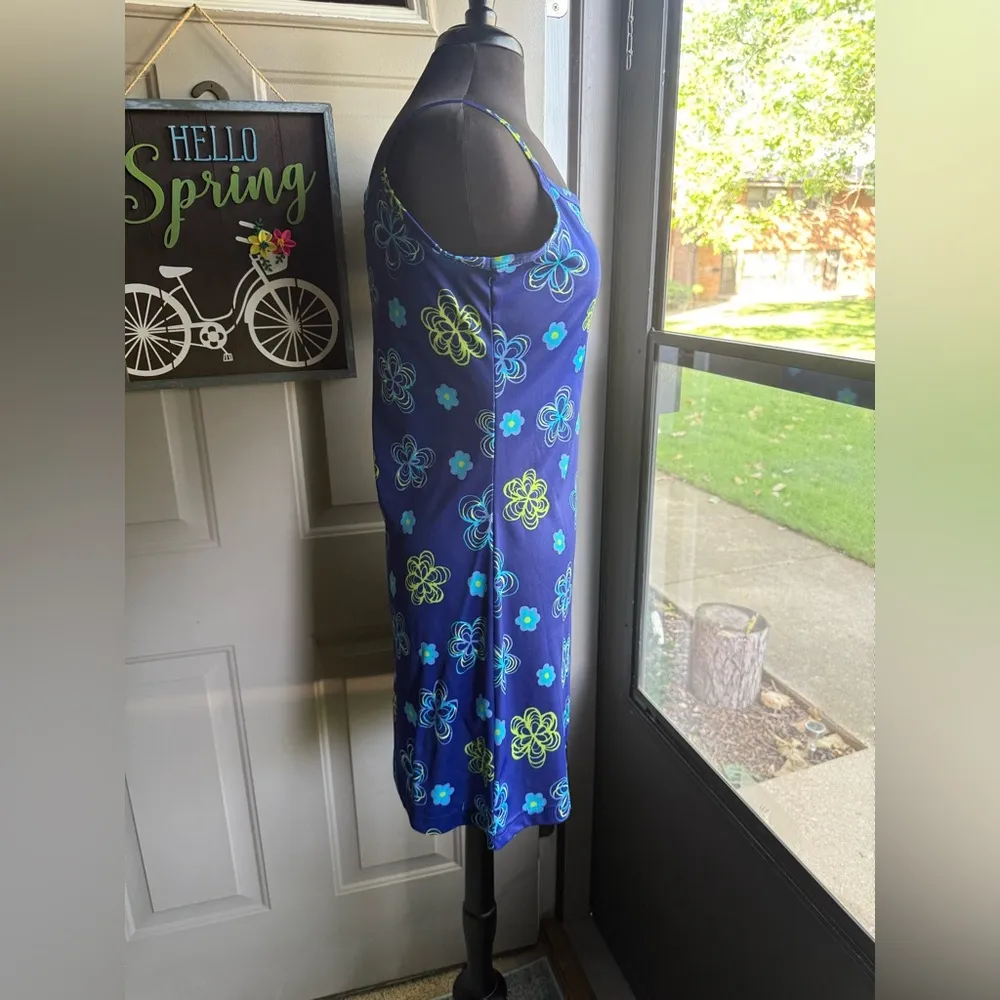 Vintage 90s Xhilaration flower power spaghetti strap slip dress, size large Blue - Image 5