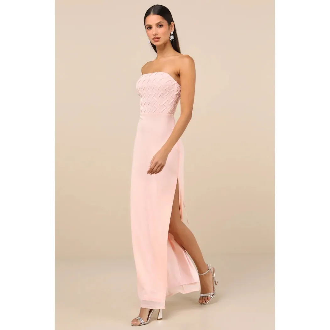 NWT Lulus Stunning Concept Light Pink Mesh Rhinestone Strapless Maxi Dress Sz L - Image 6