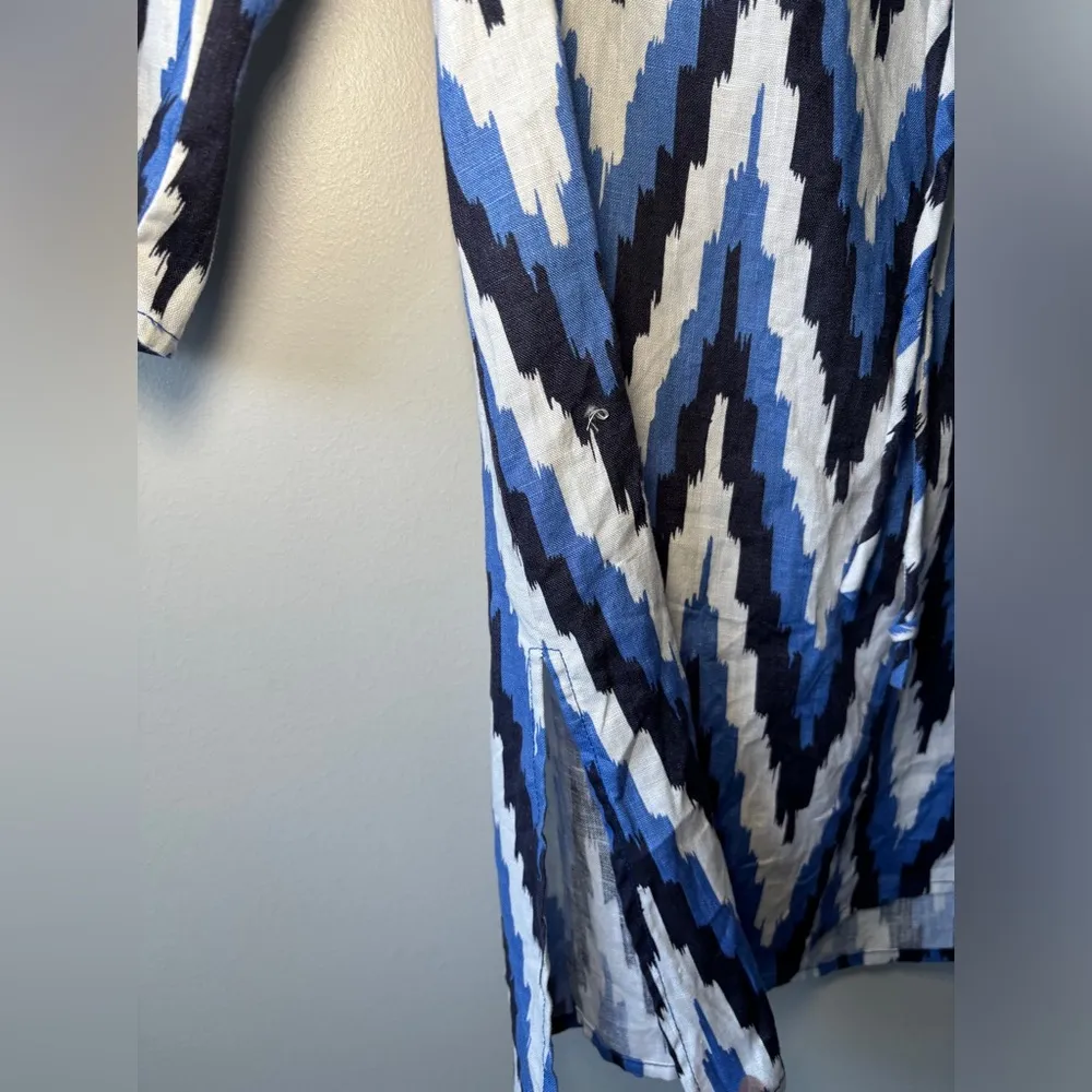 Talbots Women's Linen Caftan Swim Coverup Dress Tie Waist Geometric Size Small‎ - Image 6