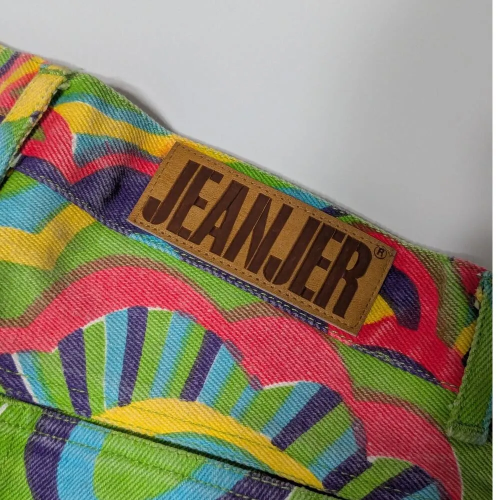 Vintage Deadstock Jeanjer Colorful Hippie Jeans Psychadelic High Rise Denim 90s Pink Size 6 - Image 4
